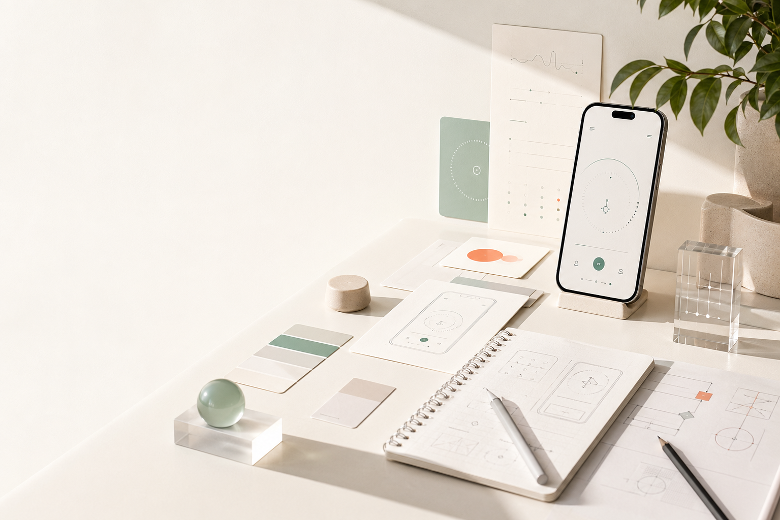 アプリ開発の試作品が並ぶTAKU-studioの作業机